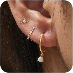 3 Hole 14K Gold Stacks Earrings Set for Multiple Piercing Hypoallergenic